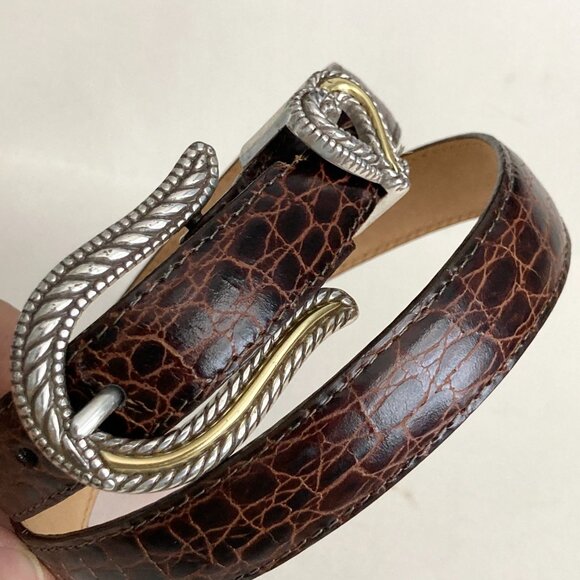Vintage Brighton Womens Brown Leather Belt Imitation Alligator Size 28 Small - Picture 6 of 16
